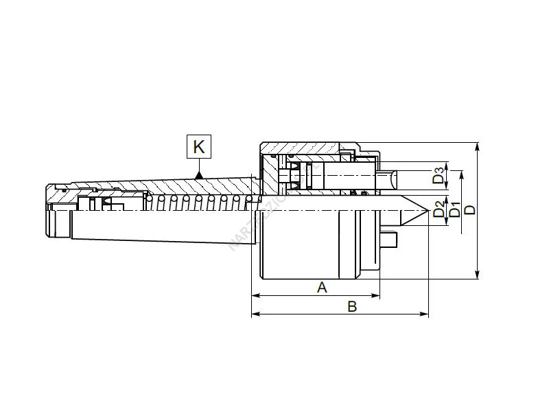 Rysunek techniczny: Zabierak czołowy hydrauliczny z chw. Morse'a: T.8410 FI27 MS4 - KOLNO